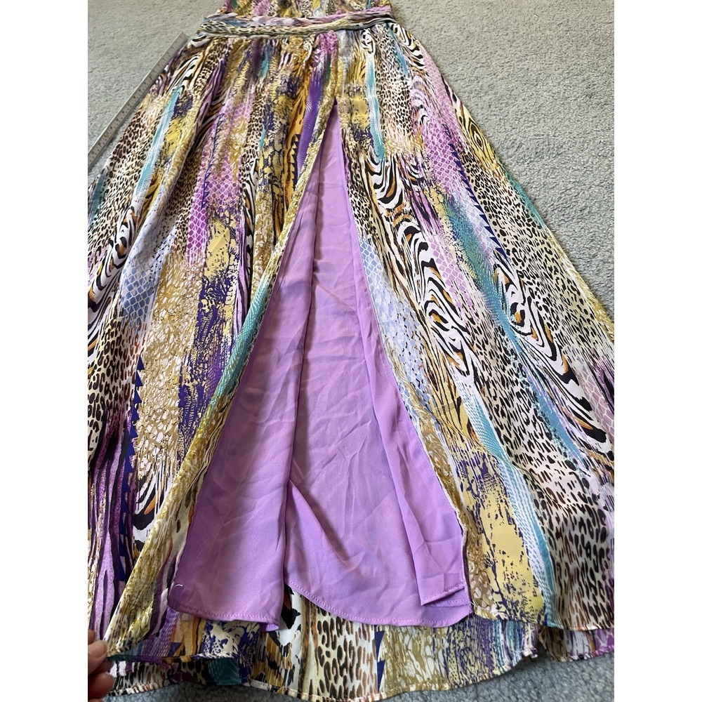 Halter Neck Maxi Dress XL Backless High Slit Purple Gold Prom Pageant Sexy Party - Picture 6 of 10